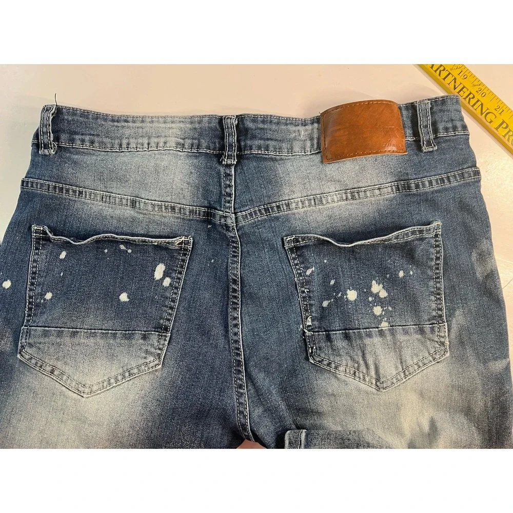 Waimea Jeans Mens Size 36x40 Blue‎ Skinny Fit Washed Denim Distressed Spotted